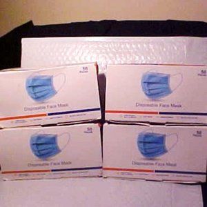 Lot of 4 50ct Boxes (200 total) Disposable Protective Masks 3-ply Blue